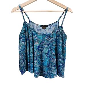 QED London Blue Geometric Pattern Crop Top Large